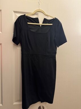 Ann Taylor Black Midi Scoop-Neck Sheath Dress